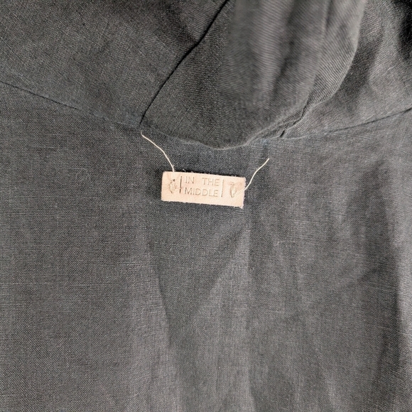 In The Middle Vest Jacket Mens OS Black Linen Open Front Ibiza Hoodie Lagenlook - Picture 6 of 6